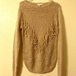 Tan sweater with fringed design